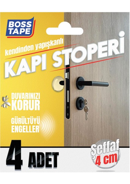 Boss Tape Yapışkanlı Kapı Stoperi Şeffaf 4 Adet Kapı Kolu Çarpma Engelleyici