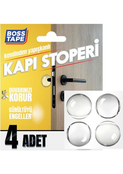 Boss Tape Yapışkanlı Kapı Stoperi Şeffaf 4 Adet Kapı Kolu Çarpma Engelleyici