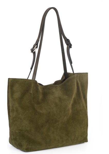 Süet Deri Çift Saplı Geniş Kadın Omuz Çantası YC012035HSD