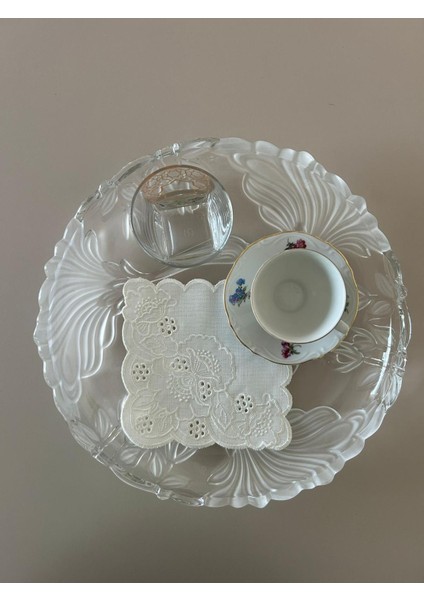 Delik Işi Keten 2 Adet Kokteyl Peçete-Bardak Altlığı-Kahve Sunum