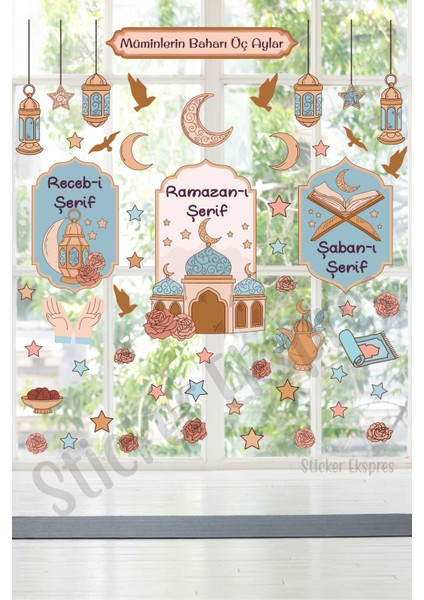 Müminlerin Baharı Üç Aylar Çiçekli Recep Şaban Ramazan Cam Duvar Kapı Sticker Seti