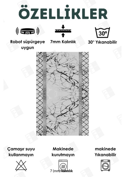 Kesme Yolluk Makinede Yıkanabilir Kaymaz Taban Leke Tutmaz Mutfak Halısı Salon Yolluk Koyu-Gri