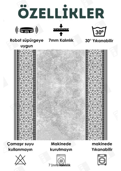 Kesme Yolluk Makinede Yıkanabilir Kaymaz Taban Leke Tutmaz Mutfak Halısı Salon Yolluk Gri