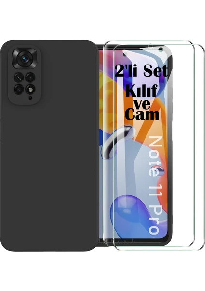 MTK Moveteck Xiaomi Redmi Note 11 Pro Kılıf Silikon + 9h Tempereli Nano Cam 2'li Set Ekran Camı