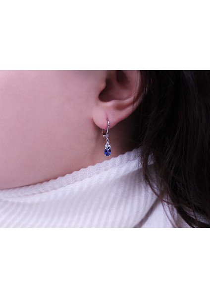 Oval Safir Taşlı Pırlanta Küpe 0404E0034