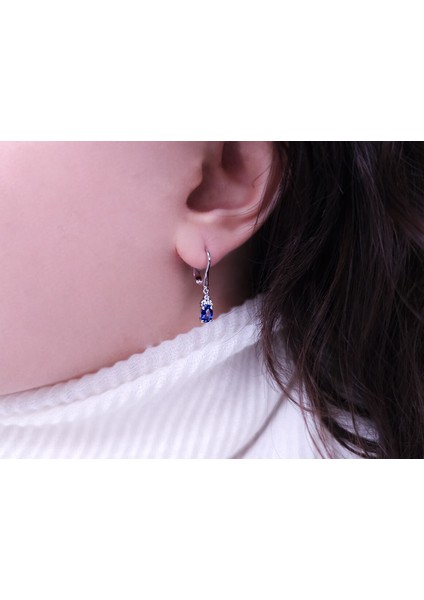 Oval Safir Taşlı Pırlanta Küpe 0404E0034