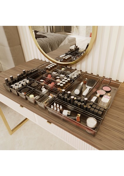 24'lü Multi Set - Çekmece Içi Düzenleyici - Banyo Makyaj ve Takı Organizer Siyah fiyatları