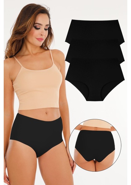 Kadın Yüksek Bel Lazer Kesim Külot 3 Lü KTS2011 Siyah - KTS2011