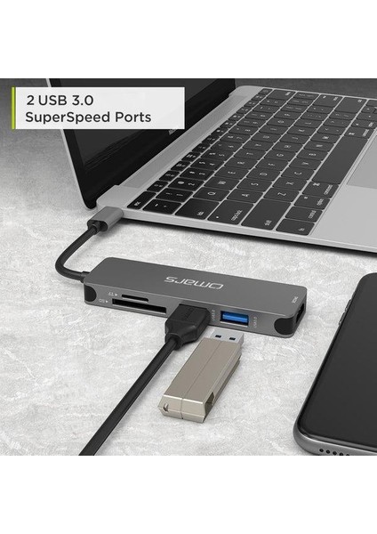 5 Port Type-C 4K HDMI Video Transferi 5gbps USB 3.1 Sd/tf Kart Uyumlu Hub Çoklayıcı Adaptör