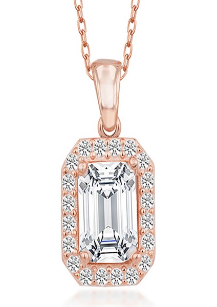 925 Ayar Gümüş Rose Baget Taşlı Kadın Kolye modelleri