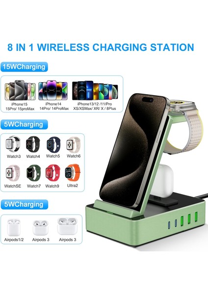 8'i 1 Arada 100W Alüminyum Alaşımlı Şarj Istasyonu - Yeşil fiyatları