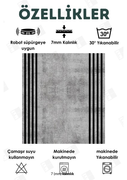 Kesme Halı Makinede Yıkanabilir Kaymaz Taban Leke Tutmaz Mutfak Halı Salon Yolluk Antrasit