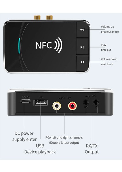 Bluetooth 5.0 Nfc Alıcı Verici 3.5mm Aux Hifi Stereo Ses Adaptörü