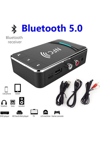 Bluetooth 5.0 Nfc Alıcı Verici 3.5mm Aux Hifi Stereo Ses Adaptörü