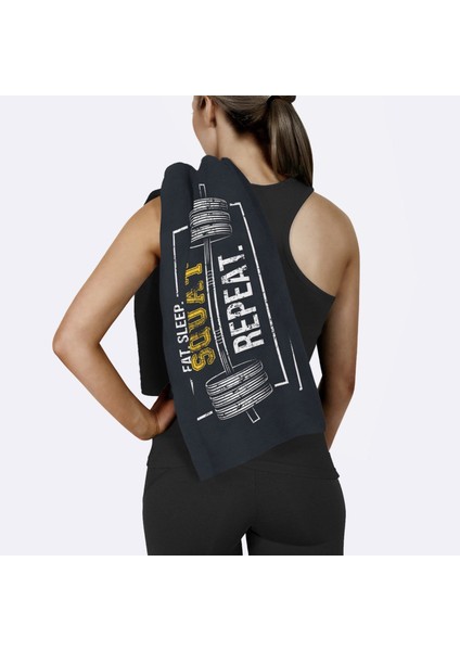 Eat Sleep Squat Repeat / Siyah Spor Havlusu