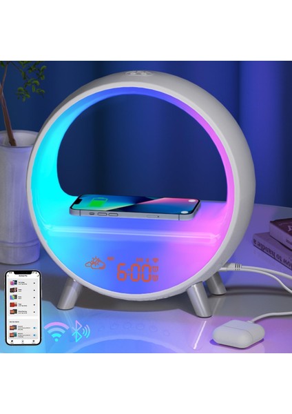 Momılla Kablosuz Şarj Istasyonu, Bluetooth Hoparlörlü Gündoğumu Çalar Saat