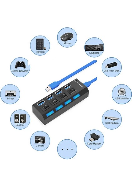 4 Port USB 3.0 Çoklayıcı Hub Ledli On/off Anahtarlı