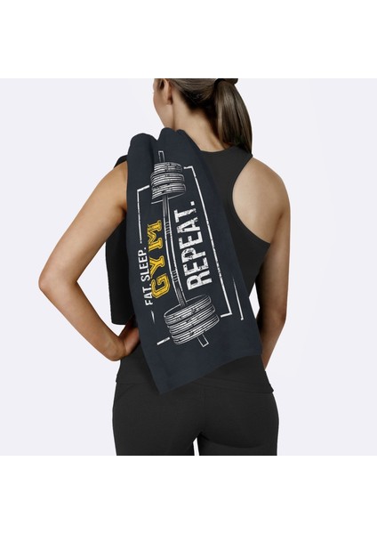 Eat Sleep Gym Repeat / Siyah Spor Havlusu