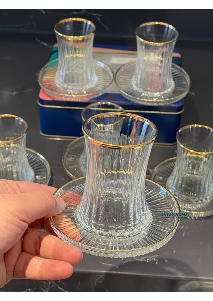 12 Parça Elysia Kesme Gerçek Yaldızlı Çay Seti Takımı , Hediyelik , Çeyizlik