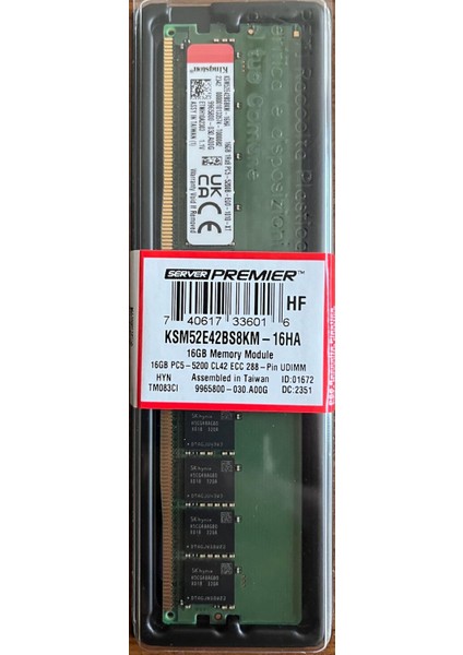 Kıngston 16GB 5200MHZ Ddr5 Ecc Udımm KSM52E42BS8KM-16HA
