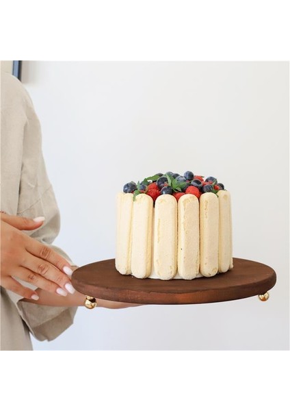 Ahşap 30 cm Altın Boncuk Ayaklı Sunum Tabağı