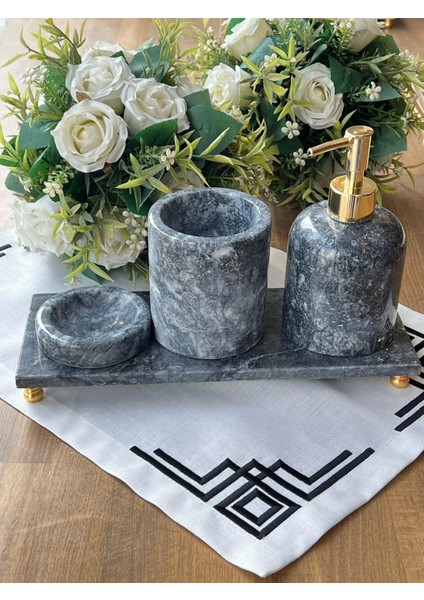 Grey Marble Banyo Seti 4 Parça