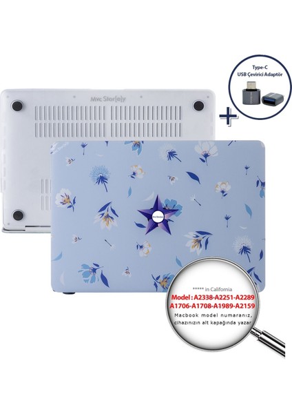 Macbook Pro Kılıf 13inç M1-M2 A1706-08 A1989 A2159 A2251 A2289 A2338 ile Uyumlu Flower04