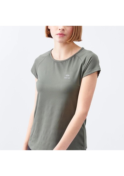 Su Yeşili Sırt Pencereli Kısa Kol Standart Kalıp O Yaka Kadın T-Shirt - 97101 modelleri