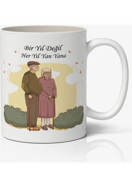 Bir Yıl Değil Her Yıl Yan Yana Sevgiliye Özel Sevgililer Günü Baskılı Kupa Bardak Kahve Kupa Bardak