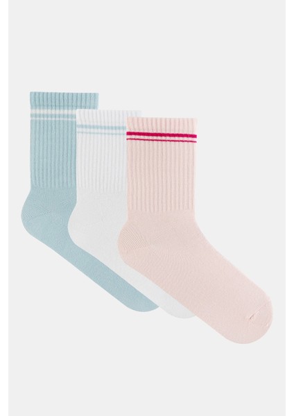 3 Çift Çok Renkli Pamuklu Orta Boy Retro Çorap Half Crew