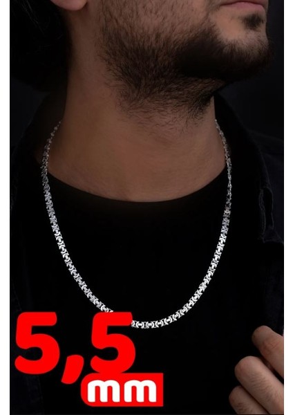 Erkek Gümüş Kolye - 5.5 mm Euro Kral Erkek Gümüş Kolye Zincir Parlak Model