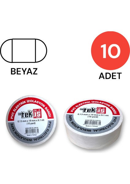 Izole Bant Elektrik Bandı Beyaz 10 Adet