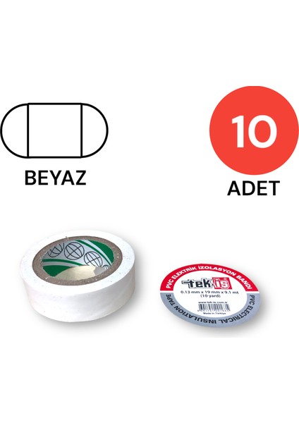 Izole Bant Elektrik Bandı Beyaz 10 Adet