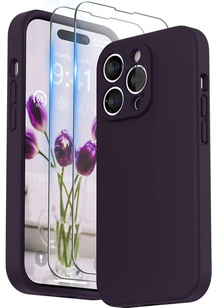 Apple iPhone 14 Pro Max Kılıf Silikon + 9h Tempereli Nano Cam 2'li Set Ekran Camı