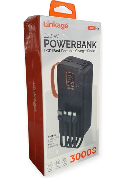 22.5 Watt Kendinden Kablolu Hızlı Şarj Powerbank 30.000MAH