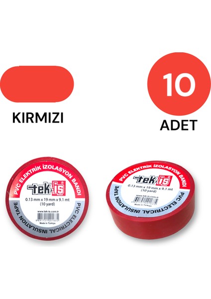 Izole Bant Elektrik Bandı Kırmızı 10 Adet