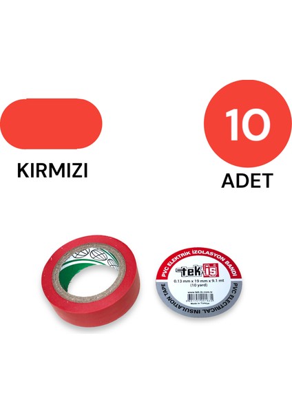 Izole Bant Elektrik Bandı Kırmızı 10 Adet