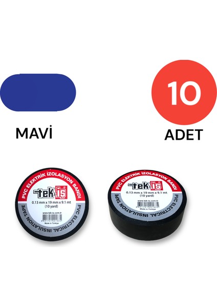 Izole Bant Elektrik Bandı Mavi 10 Adet