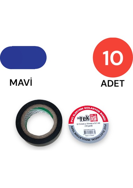 Izole Bant Elektrik Bandı Mavi 10 Adet