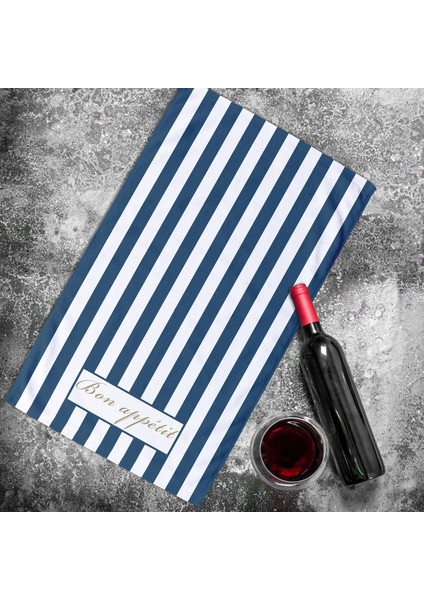 Bon Appétit / Mavi Çizgili Mutfak Havlusu 2 Adet