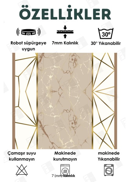 Kesme Halı Makinede Yıkanabilir Kaymaz Taban Leke Tutmaz Mutfak Halısı Salon Yolluk Altın-Bej