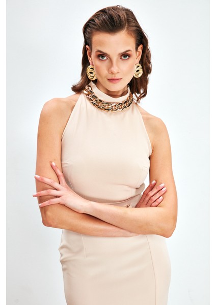 Zincir Aksesuarlı Crop Bluz - Bej fiyatları