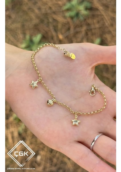 14 Ayar Doç Zincirli Yıldız Altın Bileklik 14BLK0006