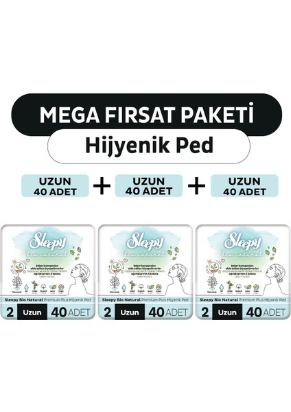 Bio Natural Premium Plus Hijyenik Ped Mega Fırsat Paketi Uzun 120 Adet