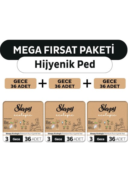 Ecologic Premium Plus Hijyenik Ped Mega Fırsat Paketi Gece 108 Adet