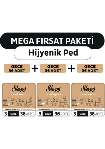 Ecologic Premium Plus Hijyenik Ped Mega Fırsat Paketi Gece 108 Adet