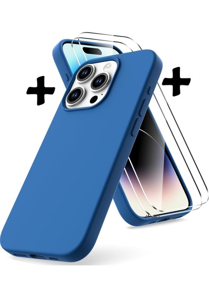 Apple iPhone 15 Pro Max Kılıf Silikon + 9h Tempereli Nano Cam 2'li Set Ekran Camı