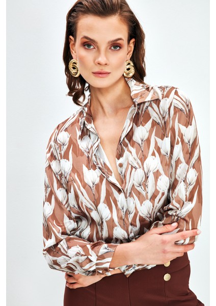 Desenli Salaş Gömlek - Kahve fiyatları