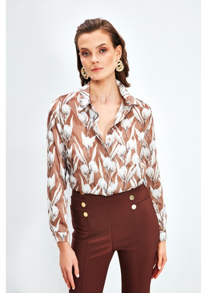 Desenli Salaş Gömlek - Kahve modelleri