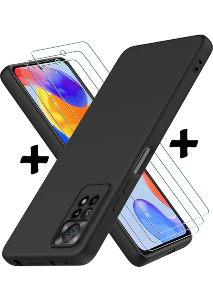 MTK Moveteck Xiaomi Redmi Note 11 - Note 11S Uyumlu Kılıf Silikon + 9h Tempereli Nano Cam 2'li Set Ekran Camı